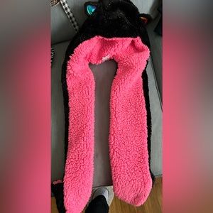 Capelli Girls Hat Scarf Hood with Mittens, black/pink